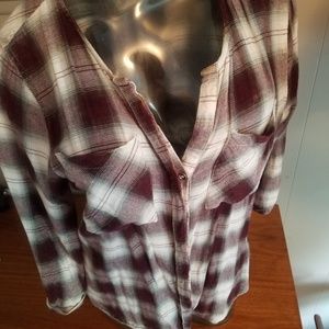 BKE 3/4 Sleeve Button Down Plaid